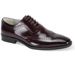Giovanni "Ferrara" Burgundy Genuine Calfskin Oxford Lace-Up Perforated Shoes.