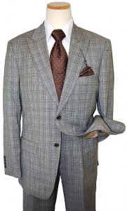 Steve Harvey Classic Collection Stone Plaid Super 120's Merino Wool Suit 1140
