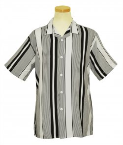 Pronti White / Black Multi Stripe Design Microfiber Short Sleeve Shirt S6239