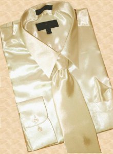 Daniel Ellissa Satin Tan Dress Shirt/Tie/Hanky Set