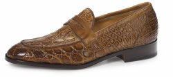 Mauri ''Tronto'' 4862 Brandy Genuine Crocodile Flanks / Calf Hand Painted Moc-Toe Bit Strap Loafers.