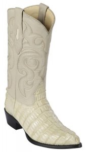 Los Altos White Winter Genuine Caiman Tail J Toe Cowboy Boots 990104