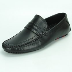 Fiesso Black PU Leather Perforated Casual Loafer FI2323.