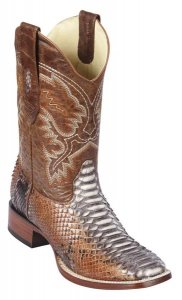Los Altos Rustic Cognac Genuine Python Snakeskin Wide Square Toe Cowboy Boots 8225788