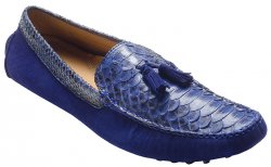 David X "Porta" Electric Blue Genuine Python / Suede Loafer Shoes