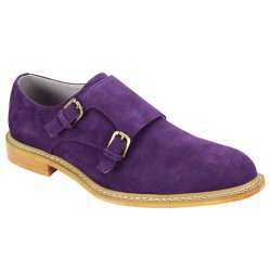 Giovanni "Kasey" Purple Calfskin Suede Double Monk Strap Dress Casual Shoes.