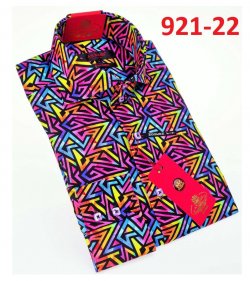 Axxess Multicolor Artistic Design Cotton Modern Fit Dress Shirt With Button Cuff 921-22.