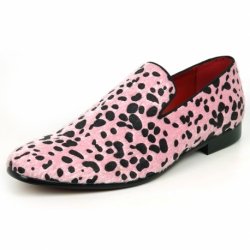 Fiesso Black / Pink Leopard Print Pony Hair Slip On Loafer FI7532.