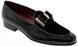 Duca Di Matiste "Scala" Black / Gold Genuine Velvet / Patent Leather Bow Tie Loafers.