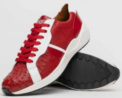 Marco Di Milano "Lyon ll" Red/ White Genuine Ostrich Quill And Calfskin Fashion Sneaker