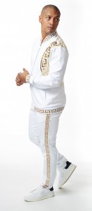 Stacy Adams White / Gold Metallic Greek Key Cotton Modern Fit Tracksuit Outfit 2581