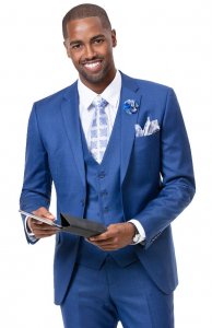E. J. Samuel Midnight Blue Vested Slim Fit Suit M18014.