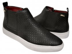 Tayno "Calt" Black Woven Vegan Leather Chelsea Sneaker Boots