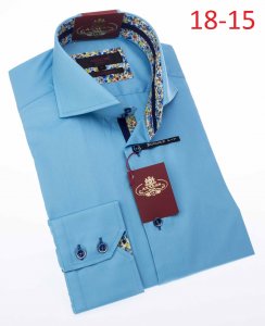 Axxess Turquoise 100% Cotton Modern Fit Dress Shirt 18-15.