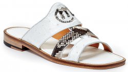 Mauri "Poccianti" 1255/1 White / Roccia Genuine Ostrich / Python Sandals.