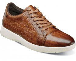 Stacy Adams "Halcyon" Cognac Genuine Burnished Leather Exotic Print Cap Toe Lace Up Sneakers 25295-221.