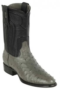 Los Altos Gray Genuine Ostrich Round Roper Toe Cowboy Boots 690309