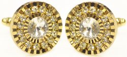 Fratello Gold Plated Round Cufflinks Set With Clear Rhinestone CL0005