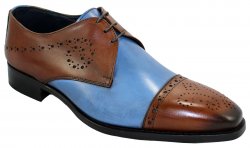 Duca Di Matiste 1703 Brandy / Light Blue Genuine Italian Calfskin Leather Perforation Shoes.