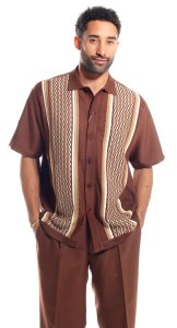 Silversilk Brown / Camel / White Hand Woven Short Sleeve Knitted Outfit 3114