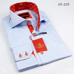 Axxess Blue / Orange Handpick Stitching 100% Cotton Dress Shirt 05-235