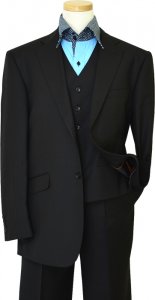 Tzarelli Solid Black With Black Hand-Pick Stitching Super 150'S Wool Vested Suit TZ-130