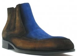Carrucci Cognac / Blue Genuine Suede Two Tone Chelsea Boots KB478-107ST.