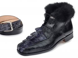 Mauri "Polar" 4683 Medium Grey Genuine Hornback Alligator Hand-Painted / Black Ostrich Leg / Black Lapin Boots