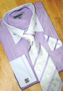 Daniel Ellissa Lavender/White With Embroidered Design Shirt/Tie/Hanky Set DS3736P2