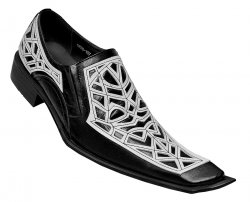 Zota Black / White Genuine Leather Diagonal Toe Loafer Shoes G838-107