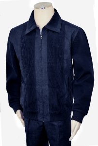 Bagazio Navy Blue Microsuede / Sweater Zip-Up Bomber Jacket Outfit BM1881