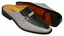Liberty Light Grey / Black PU Ostrich Print Leather Moc Toe Mule Shoes 963