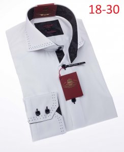 Axxess White With Black Hand Pick Stitching 100% Cotton Modern Fit Dress Shirt 18-30.