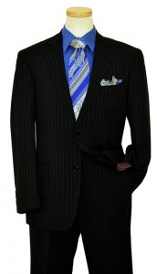 I-Deal By Zanetti Black / Grey Pinstripe Super 140's Wool Suit SU00031