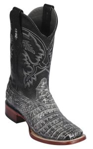 Los Altos Sahara Rustic Black Genuine Caiman Belly Leather Wide Square Toe Cowboy Boots 8228281
