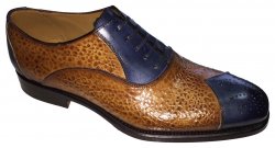 Emilio Franco 302 Navy / Camel Genuine Calf / Calf Print Medallion Oxford Shoes.