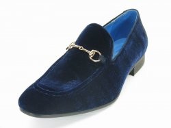 Carrucci Navy Genuine Velvet Loafer Shoes With Bracelet KS308-101V.