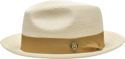 Bruno Capelo Ivory / Cognac Fedora Braided Straw Hat FN-828.