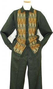 Silversilk Forest Green With Earth Tone Hand Stitched Abstract Design 2 PC Knitted Outfit 5411