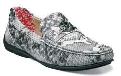 Stacy Adams "Cyprus" Black / White / Grey Leather Lined Snake Print Driving Loafers 25185-009
