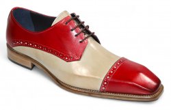 Duca Di Matiste "Lombardi" Red/Beige Genuine Italian Calf Leather Lace-Up Dress Shoes.