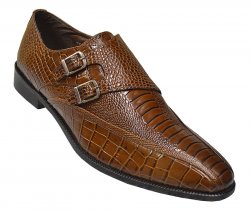 Stacy Adams "Kasimir" Mustard Alligator / Ostrich Print Shoes Slip-on With Double Side Buckle 24902