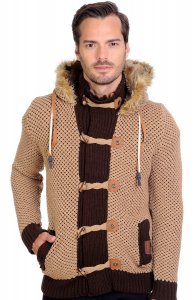 LCR Camel / Brown / Whisky Modern Fit Wool Blend Hooded Cardigan Sweater 6235