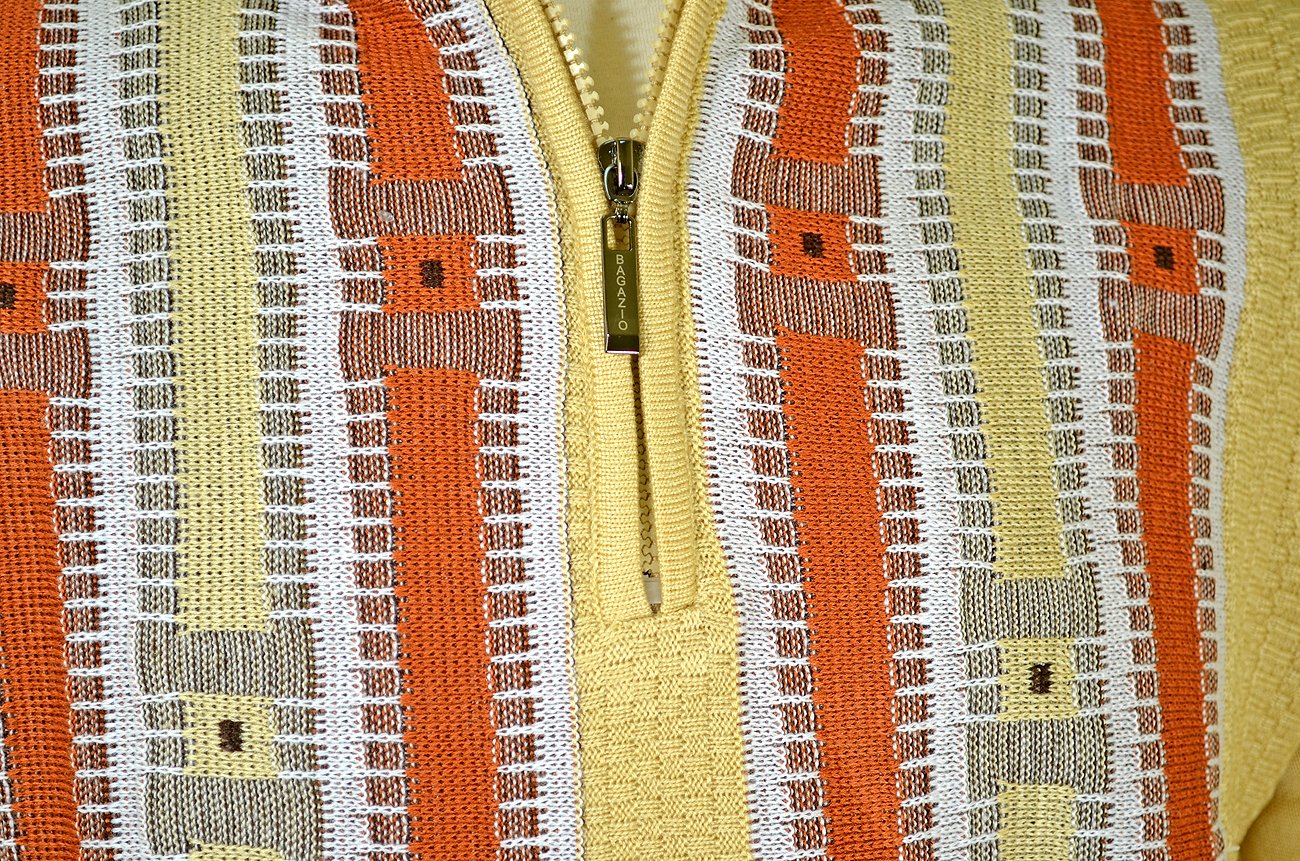 Bagazio Butter, Copper and White Quarter Zip Pullover Sweater 