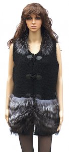 Winter Fur Ladies Knitted Vest With Silver Fox Collar W25V03NA