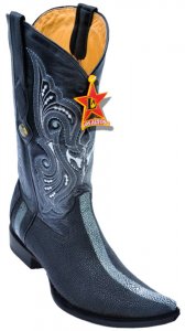 Los Altos Black Genuine Stingray Rowstone Finish 3X Toe Boots 95N6005