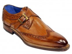 Emilio Franco "Riccardo" Cognac Genuine Calfskin Monk Strap Shoes.
