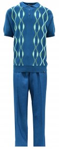 Silversilk Teal / Sea Green Wavy Design Half-Zip Short Sleeve Knitted Outfit 9318