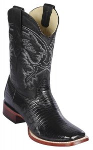 Los Altos Black Genuine Teju Lizard Wide Square Toe Cowboy Boots 8220705