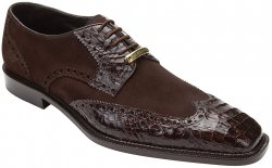 Belvedere "Pergola" Brown Genuine Crocodile / Suede Shoes # 1452